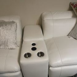 White Real Leather Sectional 