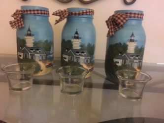 3 beautiful hand painted candles