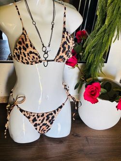 Leopard Print Triangle Bikini Set size small