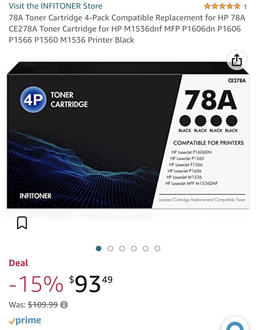 78A Toner Cartridge 4-Pack Compatible Replacement for HP 78A CE278A Toner Cartridge for HP M1536dnf MFP P1606dn P1606 P1566 P1560 M1536 Printer Black