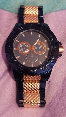 Black and Rose Gold Chronograph Style Watch
