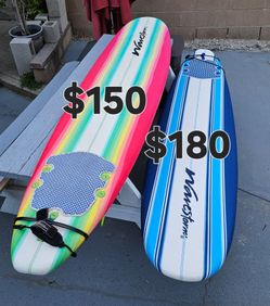 8ft Wavestorm surfboards with leashes, Normal wear, good condition, see pics, blue board is $180, rainbow is $150