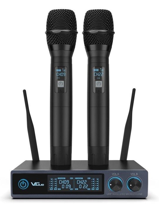 VeGue Wireless Microphone, Metal Dual Professional UHF Cordless Dynamic Mic Handheld Microphone System for Home Karaoke Party, Meeting, Church, DJ, We