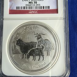 2015P 1oz NGC MS70 AUSTRALIA YEAR OF THE GOAT SILVER COIN 