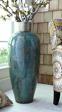 Large 32.6″ Hand-Painted Ocean Blue Ceramic Glazed Floor Vase — Pier 1 Style