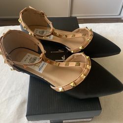 Nicole Miller New York Studded Ballet Flat Shoes, Style: Ashley, Color: Black Pebble/Nude, Size: 7.5