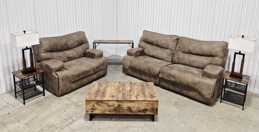 8 Piece Living Room Set Dual Electric Reclining Charging