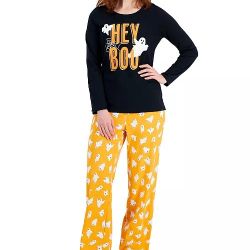 FAMILY PAJAMAS Matching Women's Halloween Hey Boo Mix It Family 2pc Pajama Set- Size XS