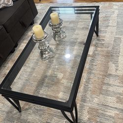 Iron and glass Coffee table and 2 sides tables
