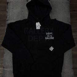Gallery Dept Logo Print Black Cotton Jersey Hoodie 