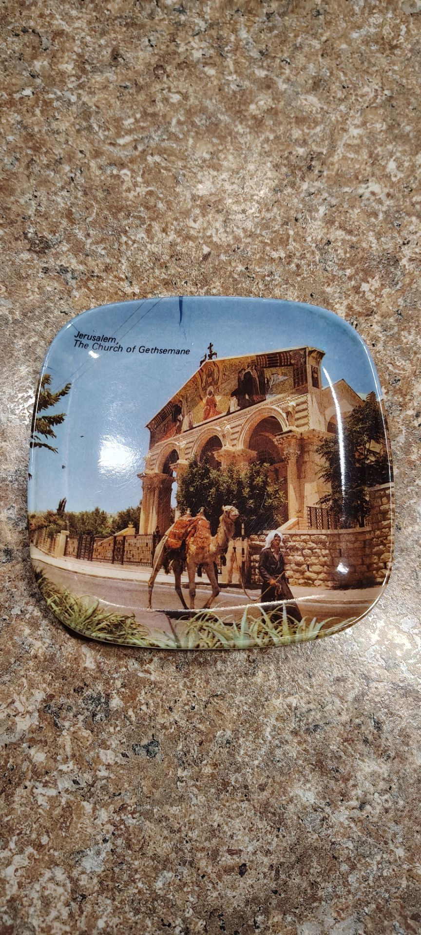 Vintage Jerusalem souvenir plate Church of Gethsemane (5.5") (melabel/palphot)