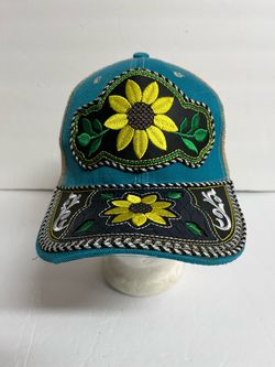 Teal Sunflower Embroidered Adjustable Trucker Hat
