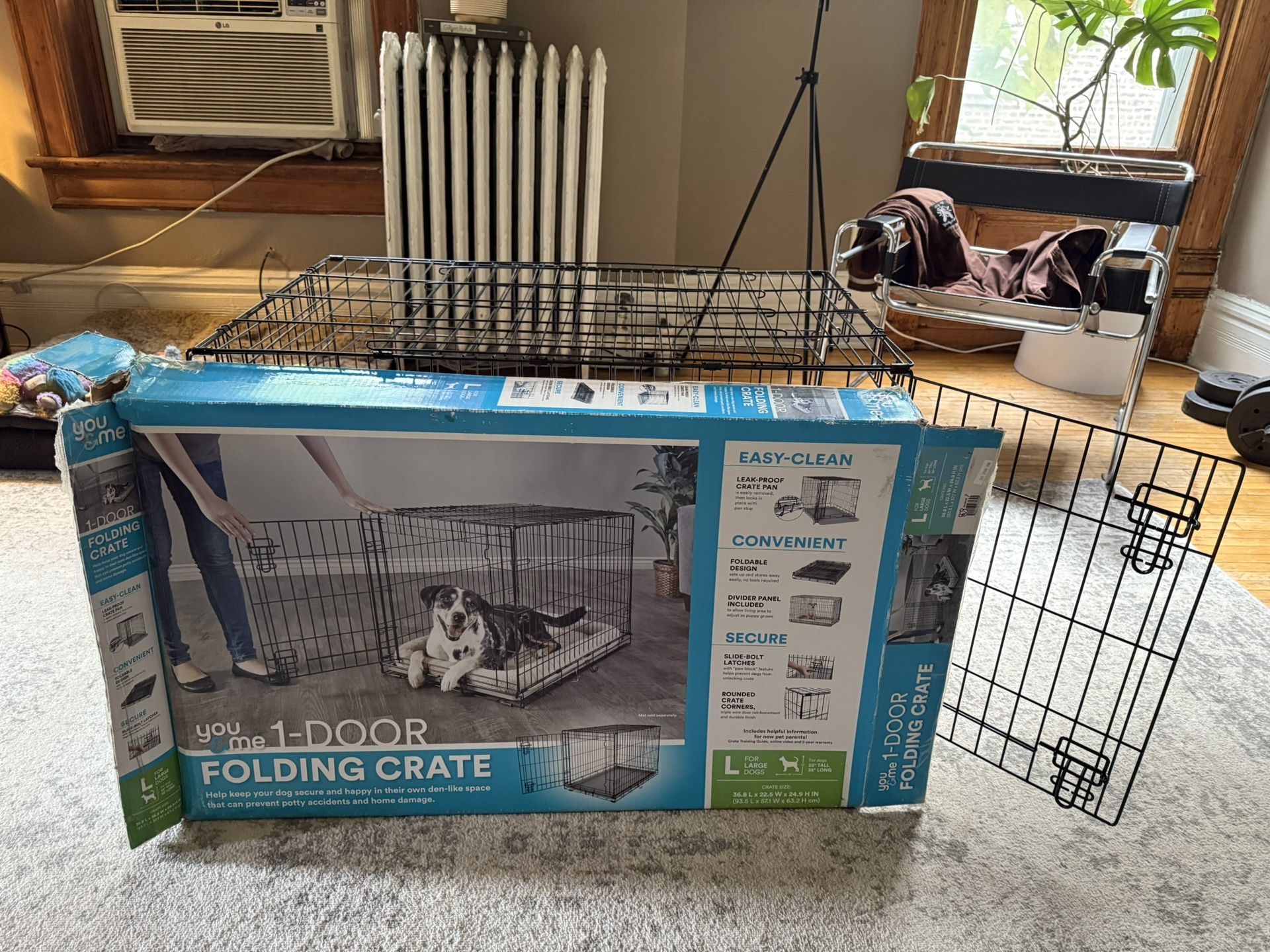 Large Foldable Dog Kennel Crate With Tray