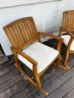 Wood Patio Rocking Chairs with Cushions - Pair