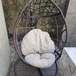 Outdoor Hanging Egg Chair with Stand & Cushion