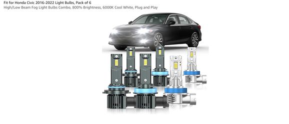 Honda High-Low Beam Fog Light Bulbs 800% Brightness