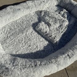 Fuzzy Gray Dog Bed with Pillow