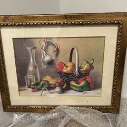Still-Life Basket of Peppers Painting With Frame 
