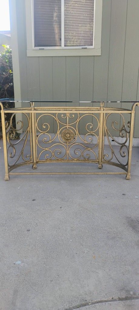   TABLE GLASS METAL  ANTIQUE 