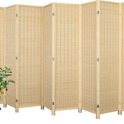 8 Panel Bamboo Room Divider Screen, Folding Privacy Screens for Room Separation, 66.9 Inch Freestanding Room Divider for Home, Bedroom and Office, Ass