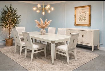 dining set solid wood 7 Pc Dining Table Set off white color Console $450