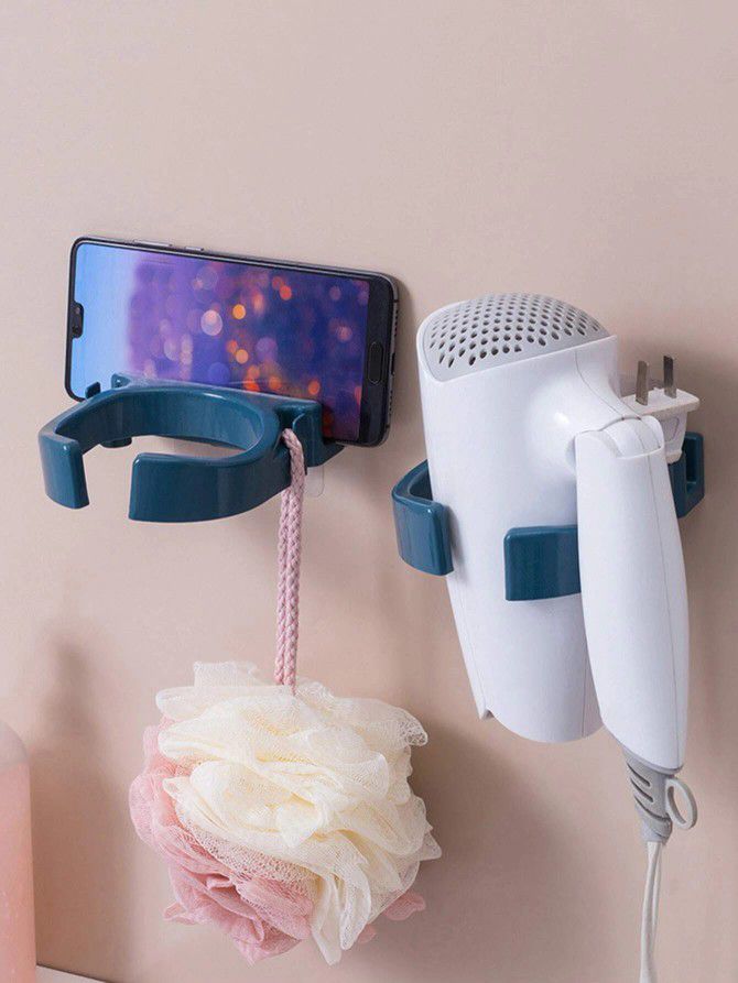New, 1pc Plastic Punch-free Wall Mounted Hair Dryer Holder, 5 In Stock 