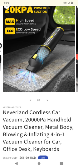 Neverland Cordless Car Vacuum, 20000Pa Handheld Vacuum Cleaner