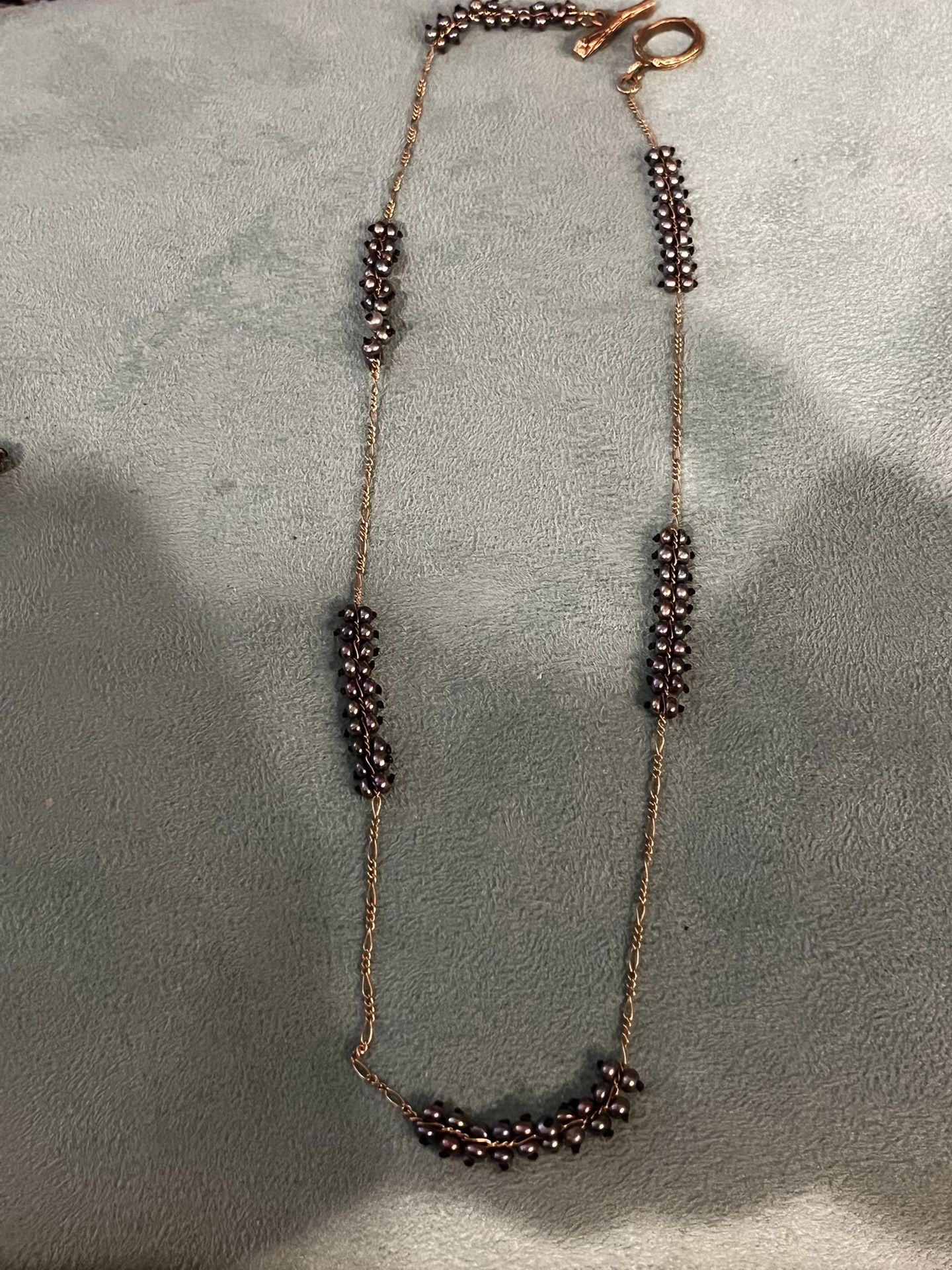 Beautiful Fine Gold Chain With Black Seed Pearls Clustered Through