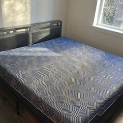 King Sized Bed Frame & Mattress w/ Led & Charging Dock