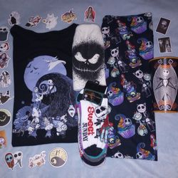 Nightmare Before Christmas Jack Sally Cat Leggings Tshirt Socks Cup Stickers 