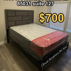 Queen size bed frame with pillow top mattress and boxspring brand new