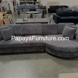 New!Dark Plush Grey Sectional Sofa With Round Chaise, Sectional, Sectional Couch,Sofa, Grey Couch, Grey Sofa, Modern Sectional, Contemporary Furniture