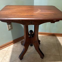 Antique Victorian Style Solid Maple Wood Carved Side Table