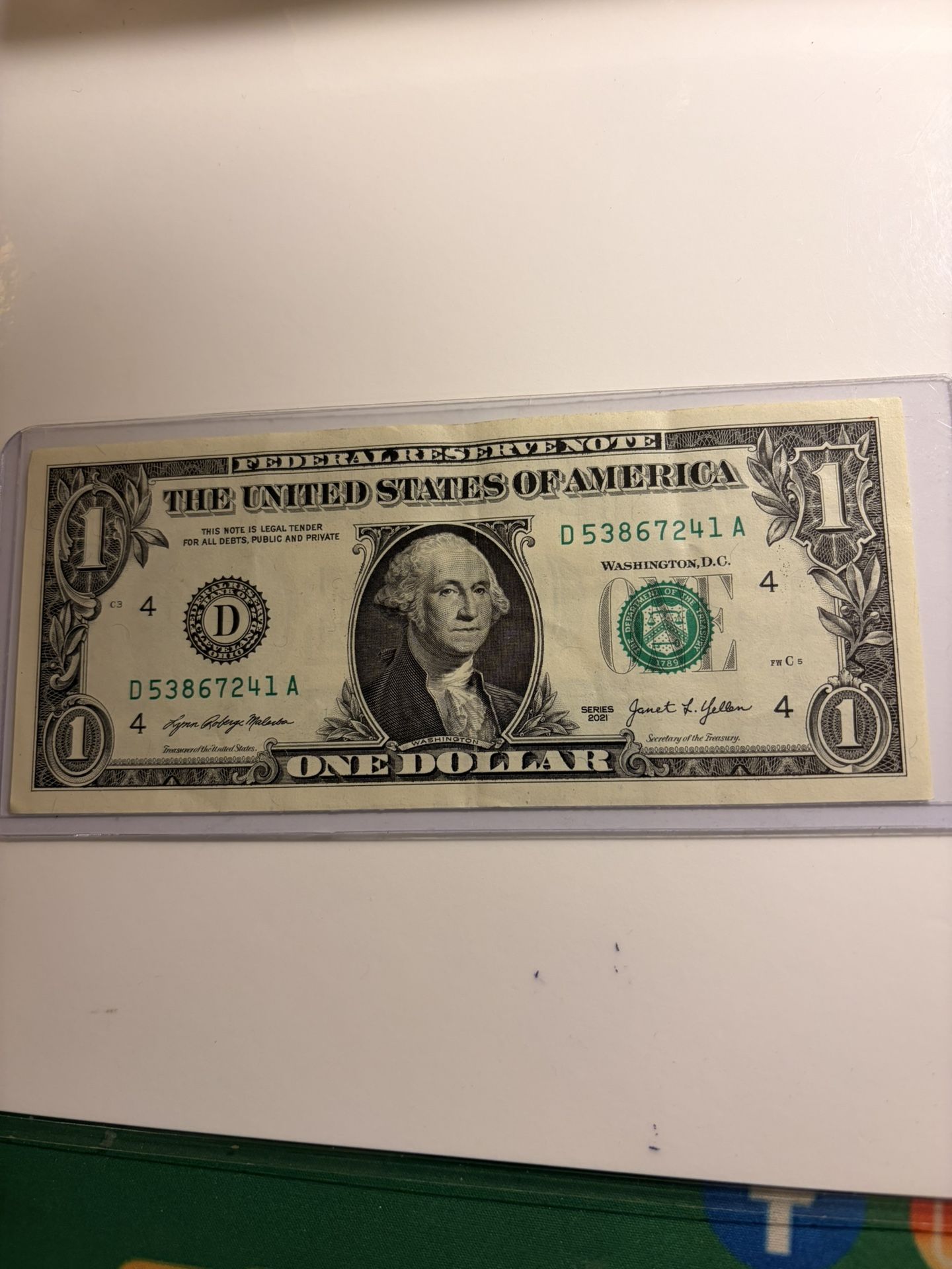 2021 One $ Dollar Bill Fancy Serial Number Complete Broken Ladder