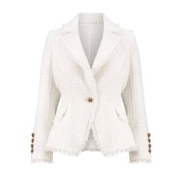The Noli Shop GISELLE SINGLE BREASTED TWEED BLAZER - WHITE Size Xs