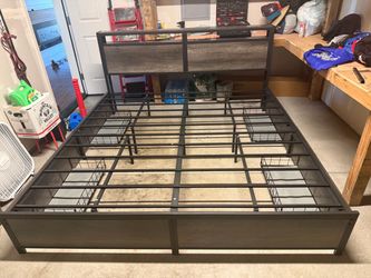 Metal and Wood King Size Bed Frame With Four Sliding Drawers