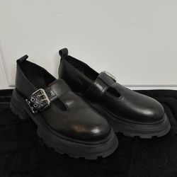 Nasty Gal, Chunky Hollywood Mary Jane Shoes, Black, Leather, Size 7