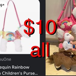 $10 Bundle of Stuffed Animal Bags, Horse Purse and Unicorn Purse, and Unicorn bracelet