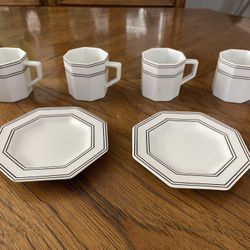 Four Original Design Adam & Eve Tachikichi Inc. Octagonal Demitasse Cups and 2 Saucers from Japan