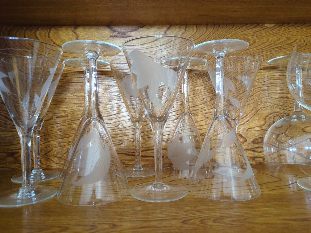Vintage Etched Cocktail Glasses