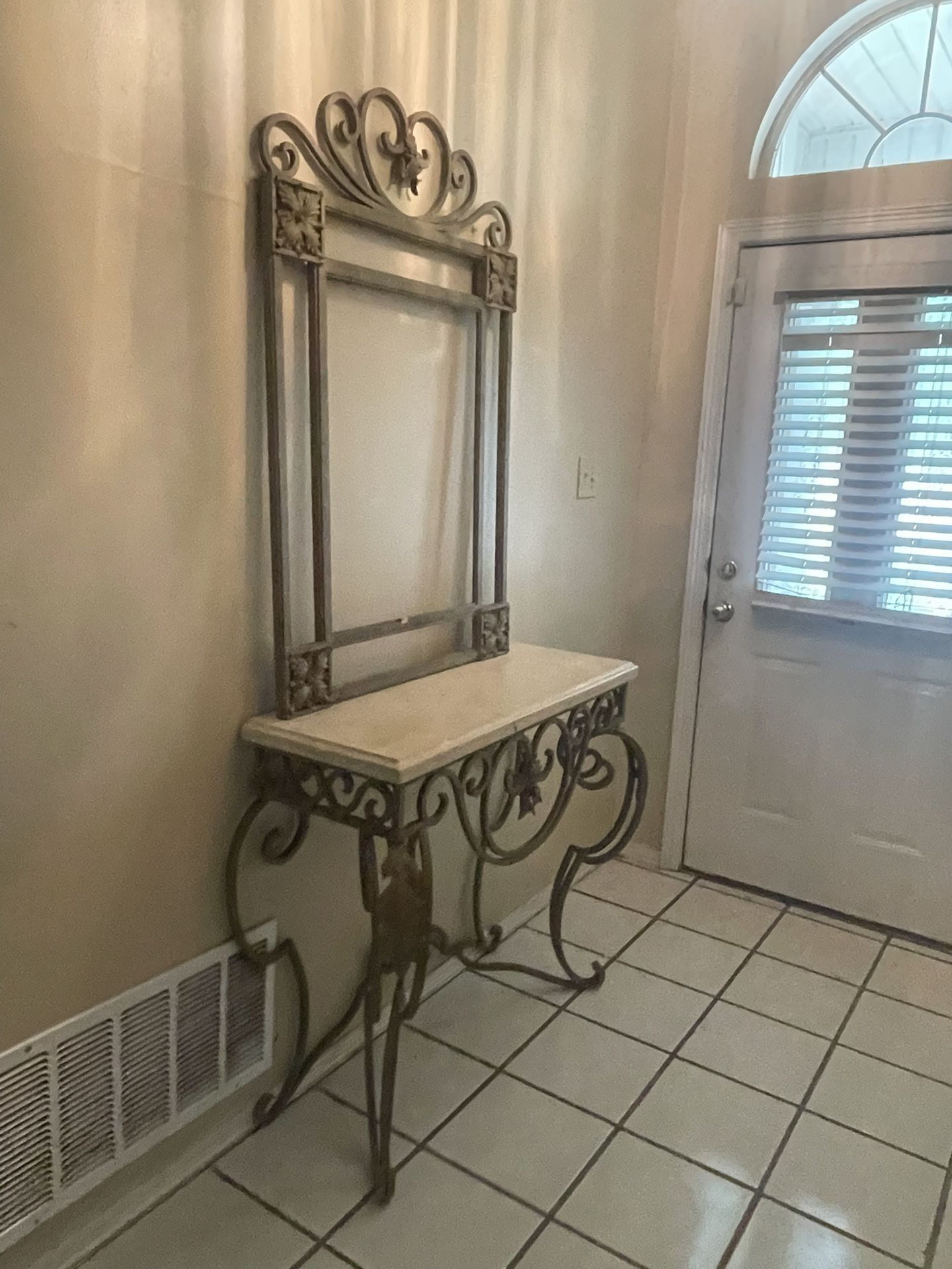Gorgeous French Design Wrought Iron Entry Table With Marble Top
