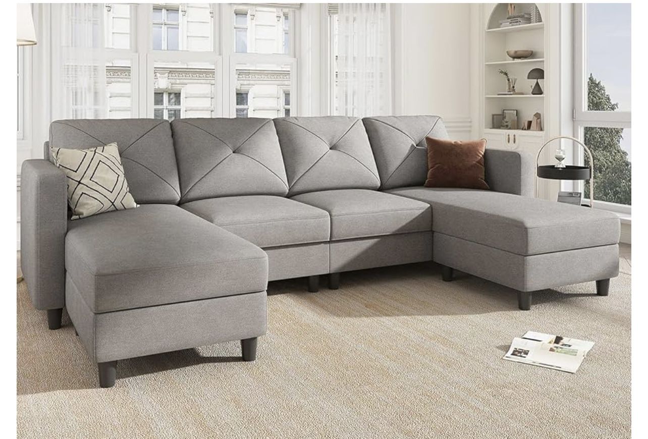 Grey U-Shaped Couch