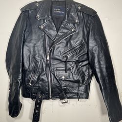 Black Genuine Leather Motorcycle Jacket LUCKY LEATHER Brand Size Lg. 38