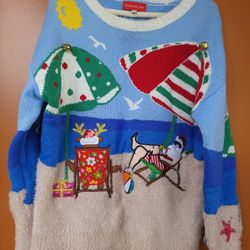 Blizzard Bay Santa clause and Rudolph chillin at the beach ugly Christmas sweater medium 