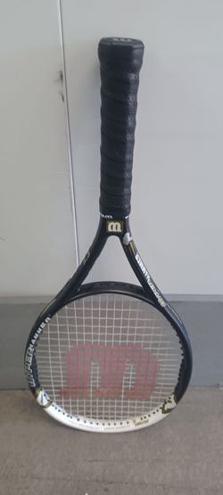 Wilson Hyper Hammer 5.3 Tennis Racket Racquet
Grip Size: 4.5 4 1/2
New Grip Ultimate Power, Lightness, and Strength.