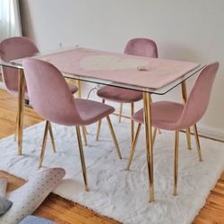 Pink Gold Modern Dining Table Set For 4