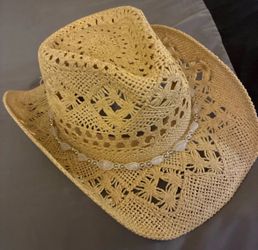 Woven Straw Cowboy Hat with Pearl Band