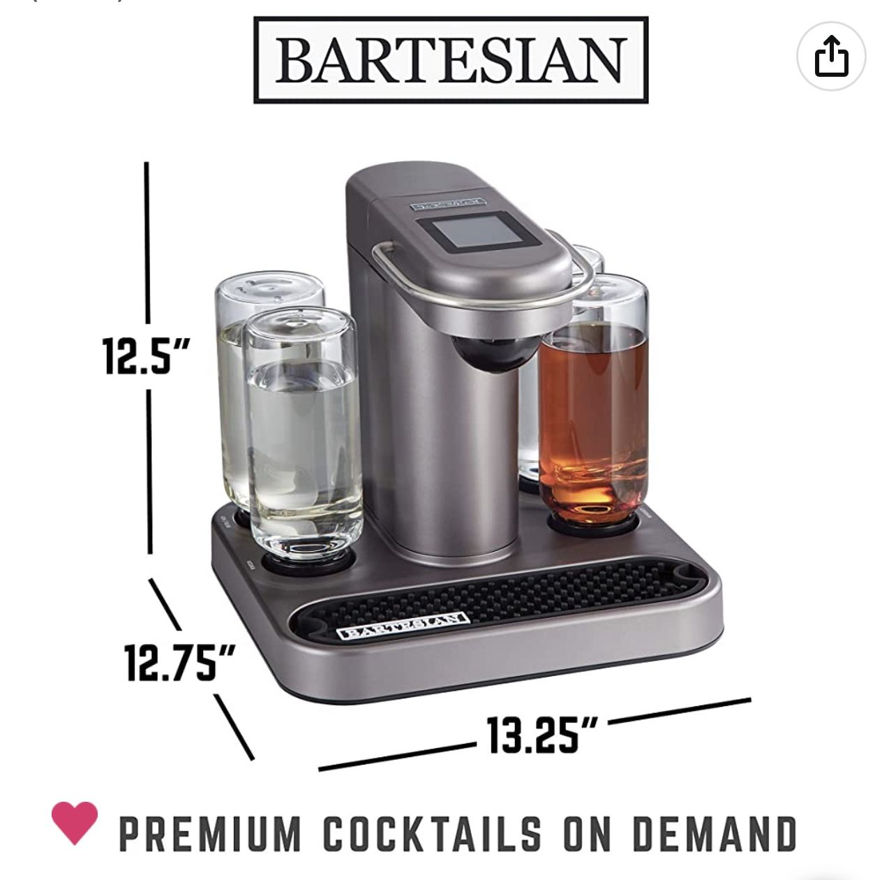 Bartesian Premium Cocktail and Margarita Machine for the Home Bar with Push-Button Simplicity and an Easy to Clean Design (55300)