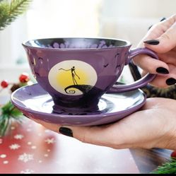 Nightmare Before Christmas Skellington Tea Cup Set Purp Ceramic Halloween Box A