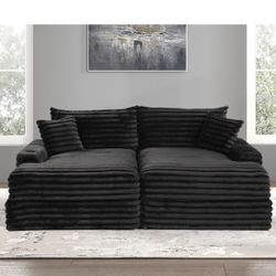 Sofa Double Chaise - Black Corduroy Fabric - Large Soft And Comfortable 